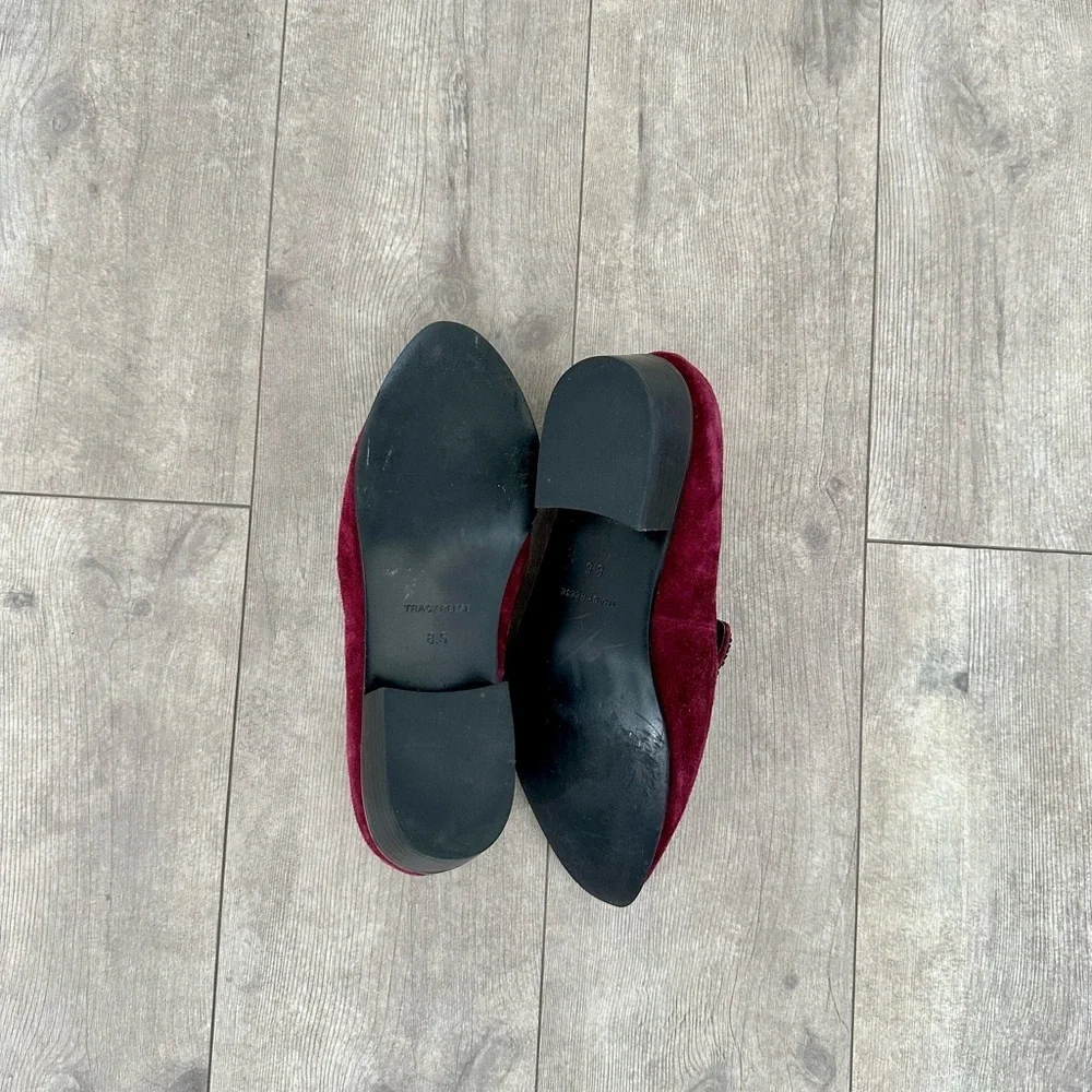 Tracy Reese Womens Size 8.5 Burgundy Suede Glitter Jewel Front Loafers